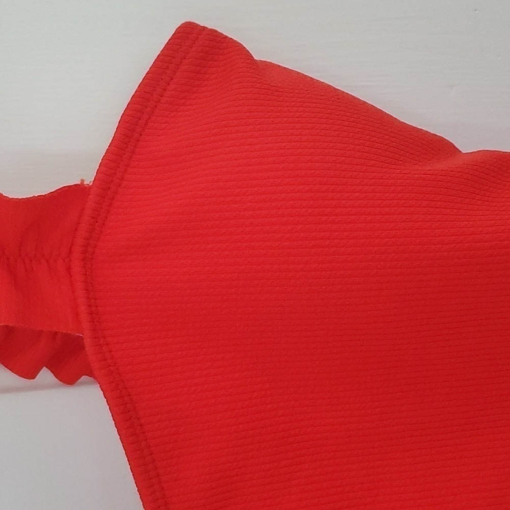 Red Ruffled Strap Ribbed Bathing Suit - Picture 2 of 6